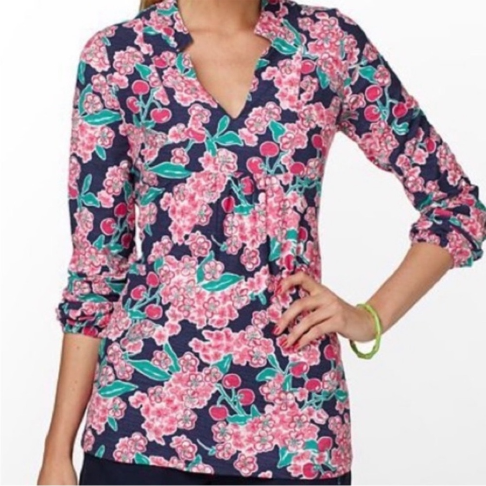 Lilly Pulitzer Joycee Tunic in Cherry Picker Pink Navy Size XS